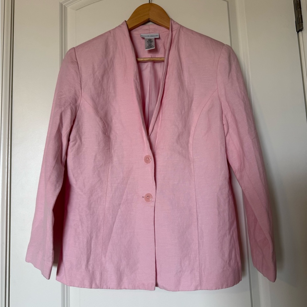 Jaclyn Smith Pink Pastel‎ Double Button Linen Blend Womens Blazer Size 8